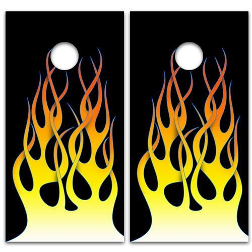 Old Skool Flames (Black) Cornhole Board Wrap